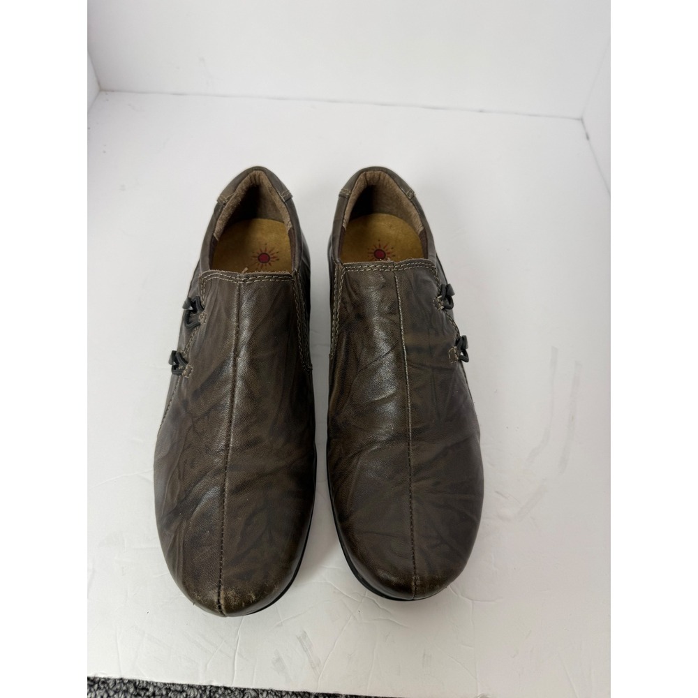 Red Willow Taryn Footwear Brown Textured Leather Bungee Slip On Loafers Shoes